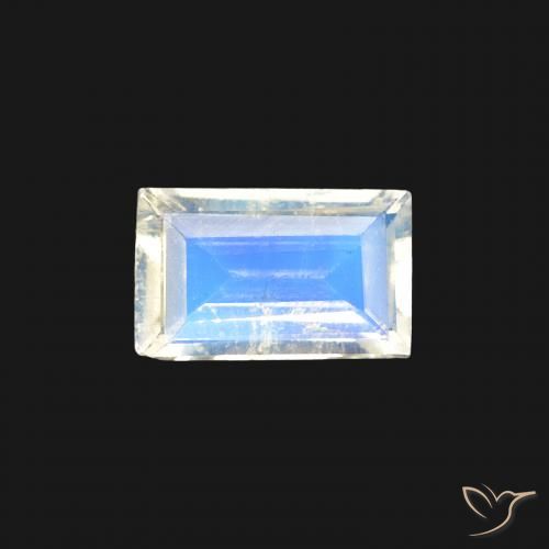 0.34ct Натуральный Голубовато-белый Радужный лунный камень, Огранка Багет, Прозрачный