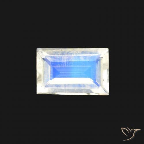 0.44ct Натуральный Голубовато-белый Радужный лунный камень, Огранка Багет, Прозрачный