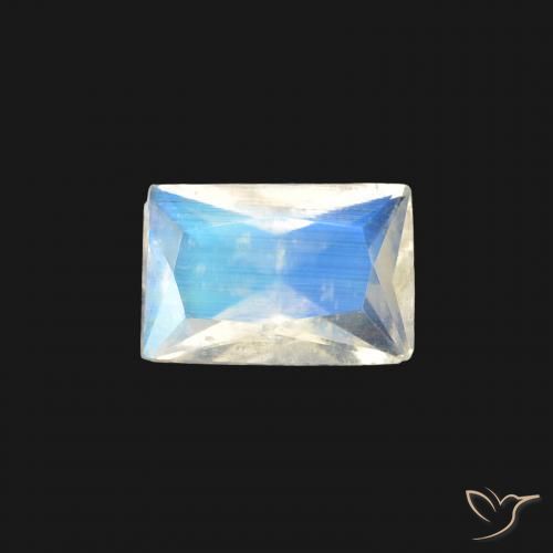 0.37ct Натуральный Голубовато-белый Радужный лунный камень, Огранка Багет, Прозрачный