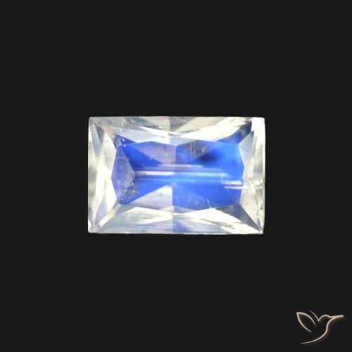 0.45ct Натуральный Голубовато-белый Радужный лунный камень, Огранка Багет, Прозрачный