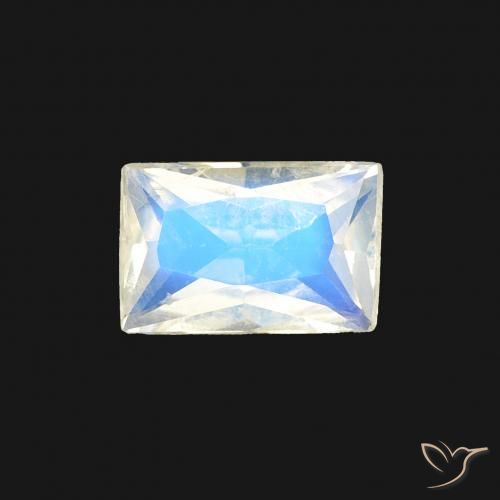 0.50ct Натуральный Голубовато-белый Радужный лунный камень, Огранка Багет, Прозрачный