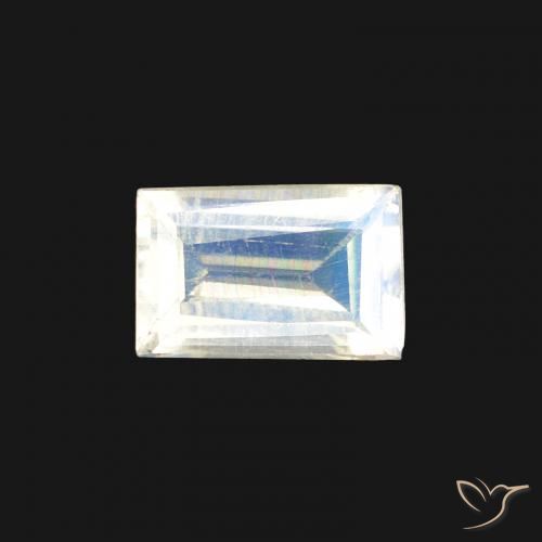 0.41ct Натуральный Голубовато-белый Радужный лунный камень, Огранка Багет, Прозрачный