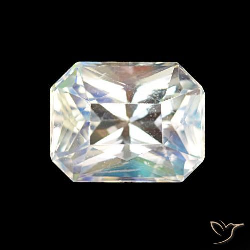 1.91ct Натуральный Многоцветный белый Радужный лунный камень, Изумрудная огранка, Чистота VS