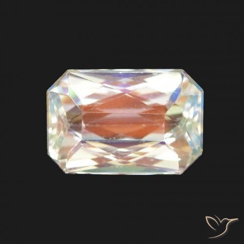 2.36ct Натуральный Многоцветный белый Радужный лунный камень, Изумрудная огранка, Чистота VS