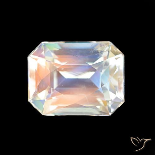 2.47ct Многоцветный белый Радужный лунный камень, Изумрудная огранка, VVS-VS