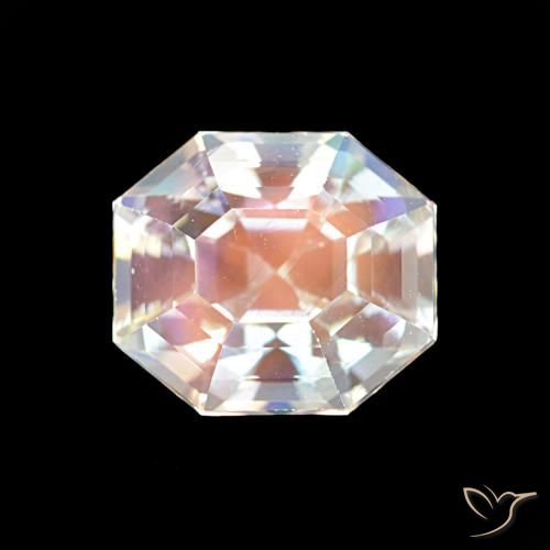 2.19ct Натуральный Многоцветный белый Радужный лунный камень, Изумрудная огранка, Чистота VS
