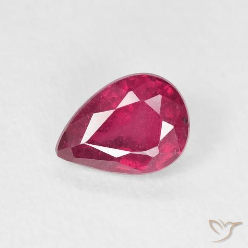 1.01ct Натуральный Глубокий красновато-розовый Рубин, Форма груши, VS-SI