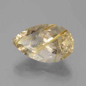 Натуральный жёлтый рутиловый кварц 8,60 карата форма груши, прозрачный