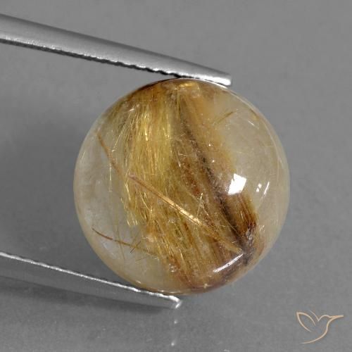 10.53ct Натуральный Очень светлый золотисто-коричневый Рутиловый кварц, Круглый, Полупрозрачный