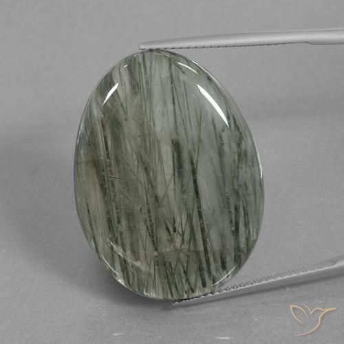 31.28ct Натуральный Средний серый Рутиловый кварц, Овал, Полупрозрачный