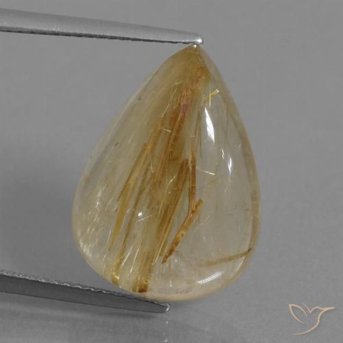 12.39ct Натуральный Очень светлый золотисто-коричневый Рутиловый кварц, Форма груши, Прозрачный