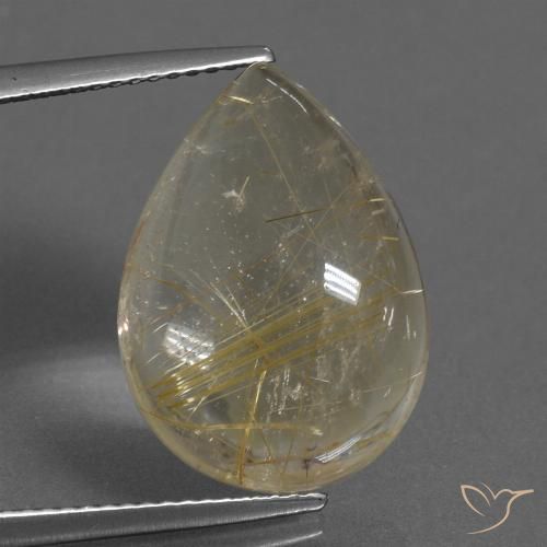 12.09ct Натуральный Светло-желтый Рутиловый кварц, Форма груши, Прозрачный