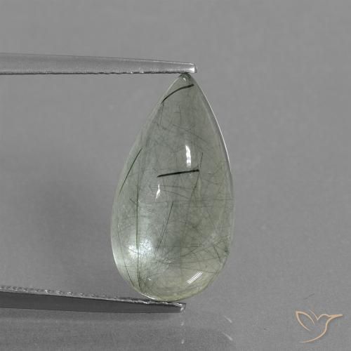 6.41ct Натуральный Светло-зеленый Рутиловый кварц, Форма груши, Прозрачный