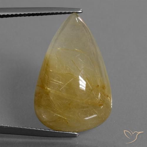 22.73ct Натуральный Землисто-желтый Рутиловый кварц, Форма груши, Полупрозрачный