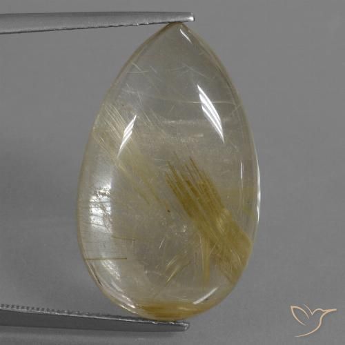 21.47ct Натуральный Светло-желтый Рутиловый кварц, Форма груши, Прозрачный