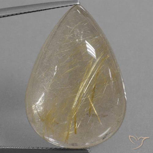 34.22ct Натуральный Теплый желтый Рутиловый кварц, Форма груши, Прозрачный