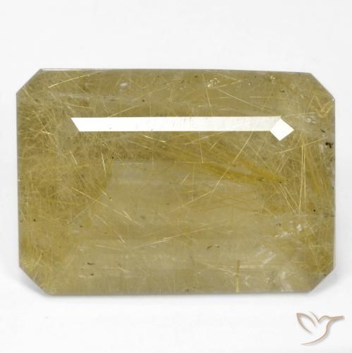 34.58ct Натуральный Светлое золото Рутиловый кварц, Изумрудная огранка, Прозрачный