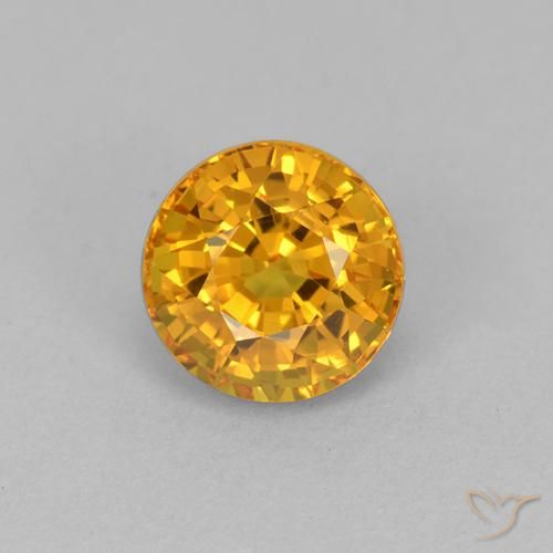 1.02ct Натуральный Темно-золотой апельсин Сапфир, Круглый, Чистота VVS