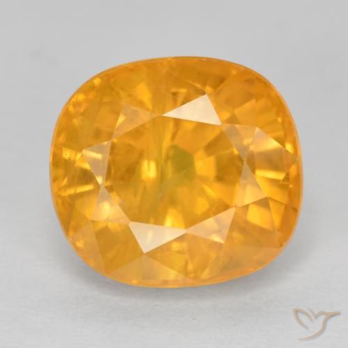 5.00ct Натуральный Средне-светло-оранжевый Сапфир, Подушка, VS-SI