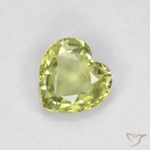 0.44ct Натуральный Желто-зеленый Сапфир, Сердце, Чистота VS