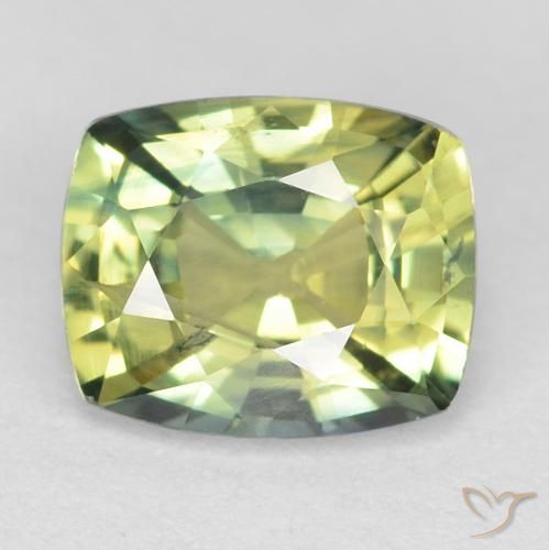 1.07ct Натуральный Желтовато-зеленый Сапфир, Подушка, Чистота VS