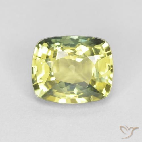 0.85ct Натуральный Зеленовато-желтый Сапфир, Подушка, Чистота VVS