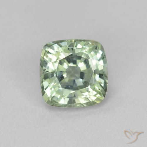 0.97ct Натуральный Бледно-зеленый Сапфир, Подушка, Чистота VVS