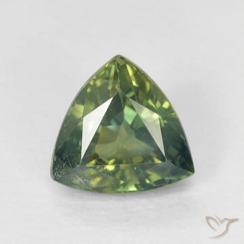 0.89ct Натуральный Желтовато-зеленый Сапфир, Триллион, Чистота VS