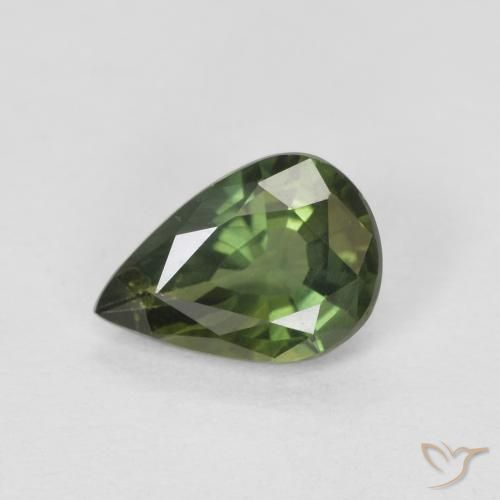 0.76ct Натуральный Теплый лесной зеленый Сапфир, Форма груши, Чистота VS