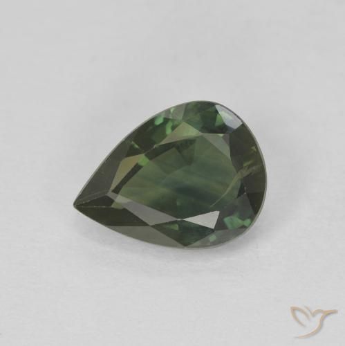 1.38ct Натуральный Темно-зеленый Сапфир, Форма груши, Чистота VS