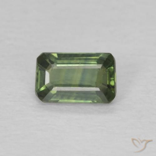 0.42ct Натуральный Бледно-земляной зеленый Сапфир, Изумрудная огранка, Чистота VS