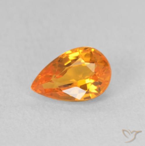 0.58ct Натуральный Ярко-оранжевый Сапфир, Форма груши, Чистота VVS