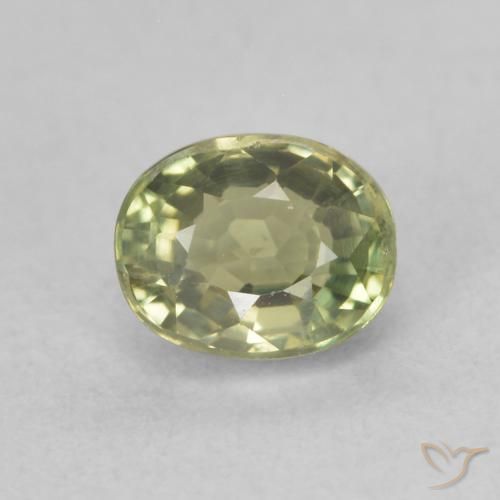 0.76ct Натуральный Желто-зеленый Сапфир, Овал, Чистота VS