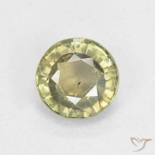 0.86ct Натуральный Желтовато-зеленый Сапфир, Круглый, Чистота VS