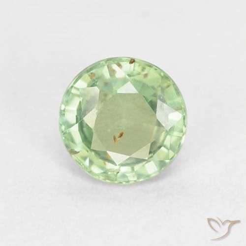 0.81ct Натуральный Светло-желтовато-зеленый Сапфир, Круглый, Чистота VS