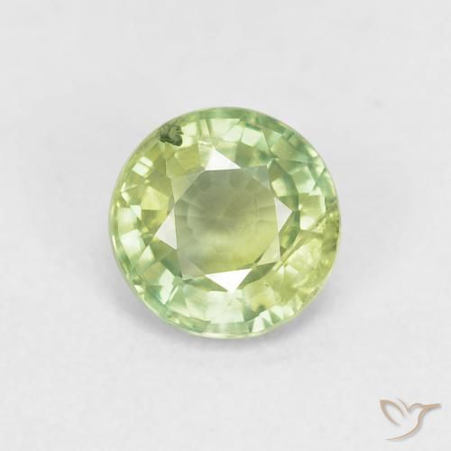0.85ct Натуральный Светло-живой зеленый Сапфир, Круглый, Чистота VS