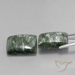 15.12 карата, натуральный Зеленый Серафинит, Огранка Багет, Непрозрачный