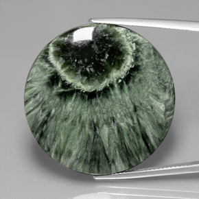 Натуральный зелёный серафинит 35,83 карата огранка круг, непрозрачный