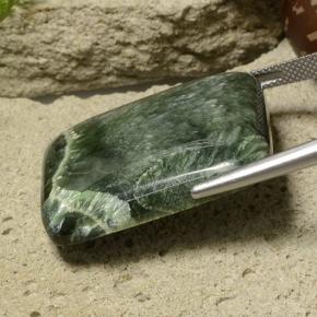 46.46 карата, натуральный Темно-зеленый Серафинит, Подушка Крой, Непрозрачный