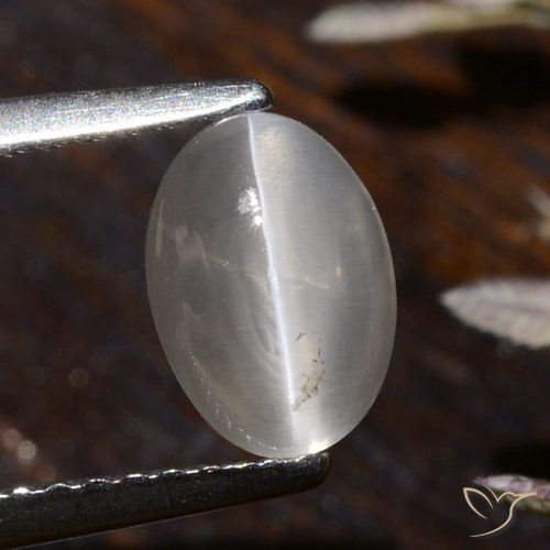 1.58ct Натуральный Теплый белый Силлиманит Кошачий Глаз, Овал, Прозрачный