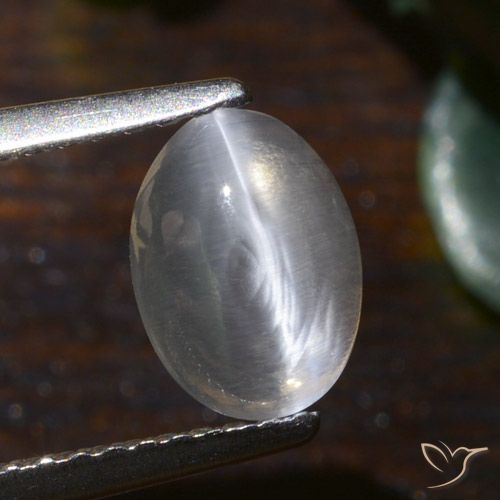 1.54ct Натуральный Теплый белый Силлиманит Кошачий Глаз, Овал, Полупрозрачный