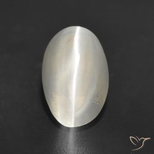 1.23ct Натуральный Теплый белый Силлиманит Кошачий Глаз, Овал, Полупрозрачный