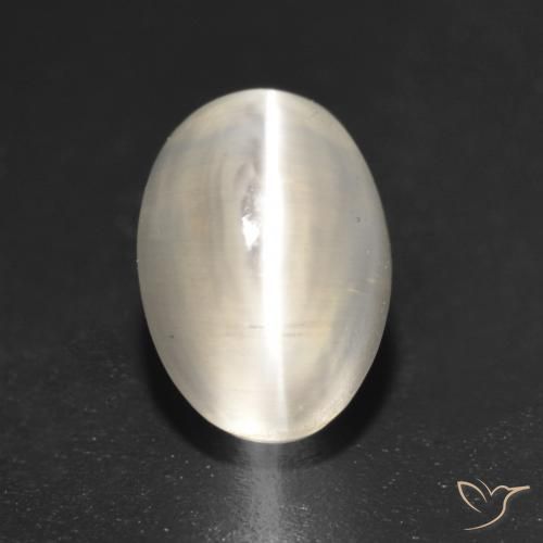 1.37ct Натуральный жемчужно-белый Силлиманит Кошачий Глаз, Овал, Полупрозрачный
