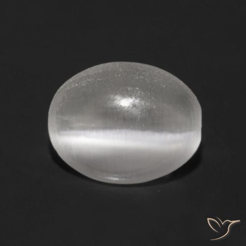 0.89ct Натуральный Очень светло-серый Силлиманит Кошачий глаз, Овал, Прозрачный