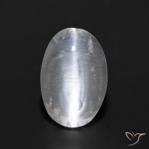 0.92ct Натуральный Ясно Белый Силлиманит Кошачий Глаз, Овал, Прозрачный