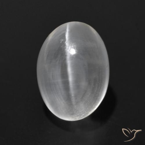 1.63ct Натуральный Ясно Белый Силлиманит Кошачий Глаз, Овал, Прозрачный