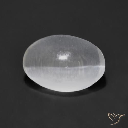 1.25ct Натуральный Ясно Белый Силлиманит Кошачий Глаз, Овал, Прозрачный