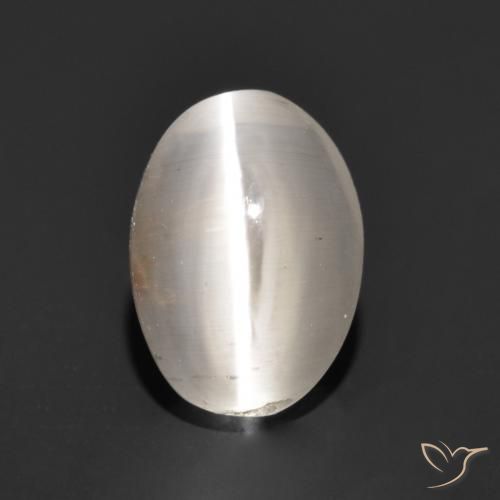 1.24ct Натуральный Очень светло-серый Силлиманит Кошачий Глаз, Овал, Полупрозрачный