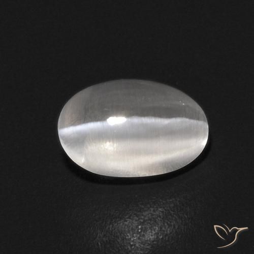0.86ct Натуральный Ясно Белый Силлиманит Кошачий Глаз, Овал, Прозрачный