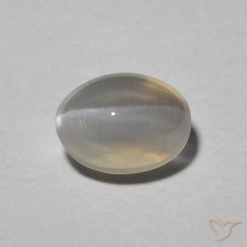 1.00ct Натуральный Светло-серый Силлиманит Кошачий Глаз, Овал, Полупрозрачный